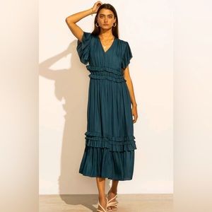 BOHMË WILLA RUFFLE DRESS IN TEAL